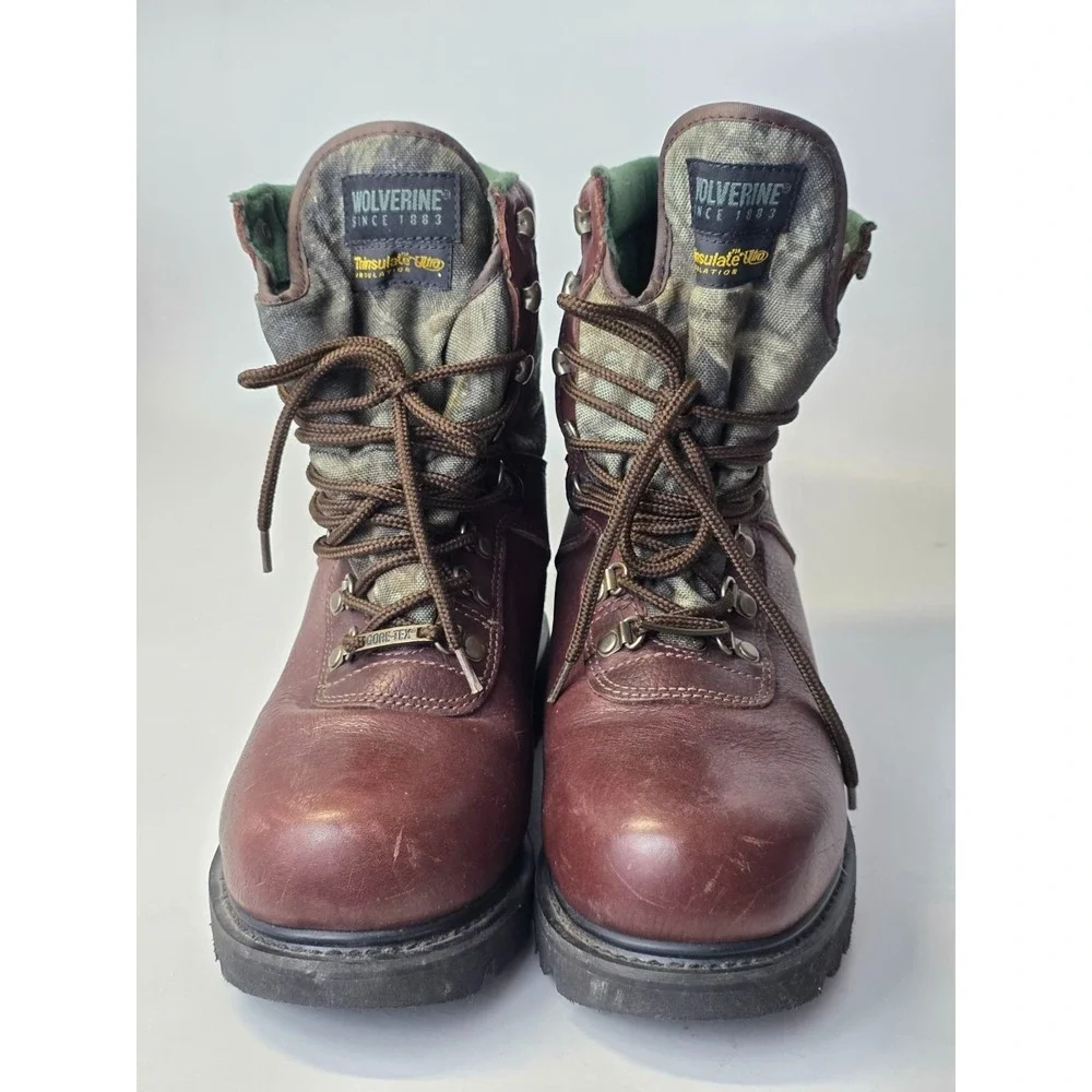 Wolverine Camo Men's Boots Size 7.5 Brown Leather Hunting Work‎ High Top Shoes